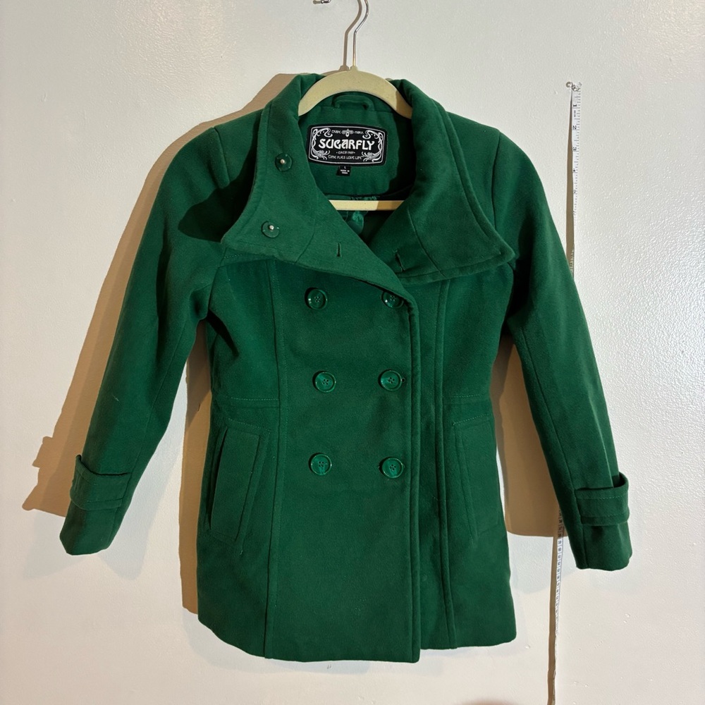 Sugarfly Girls Green Double Breasted Peacoat/Trench Coat size large